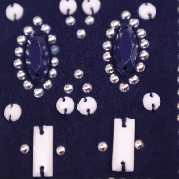 BEADED STAINED GLASS TUNIC 2X Blue White Metallic Beach Packable Vacation Casual - Picture 4 of 7